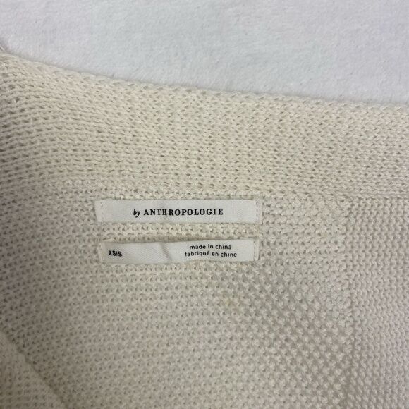 Anthropologie Asymmetrical Poncho Sweater Womens XS/S Ivory Beige V Neck Knit - Picture 5 of 7